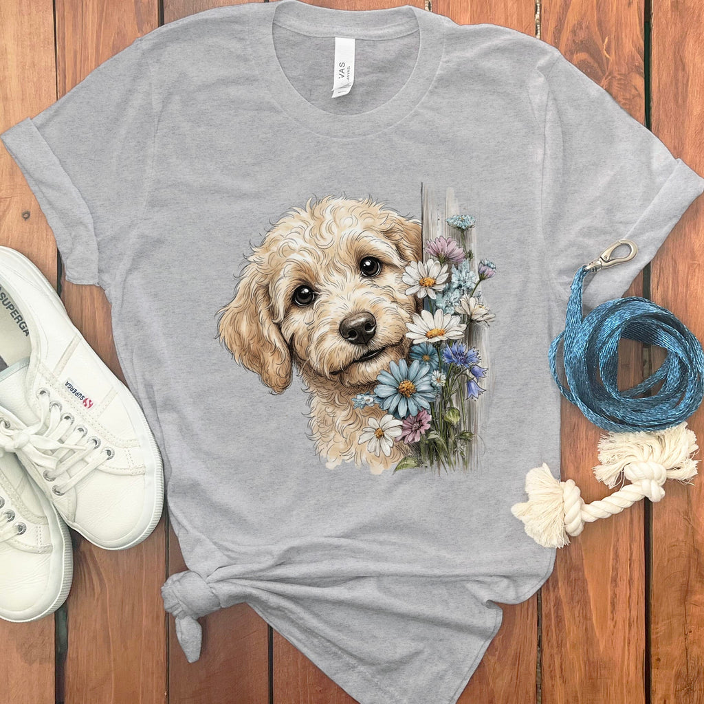 Cream Doodle Daisy Peeking T-Shirt in Athletic Heather / S by Puppy Jo