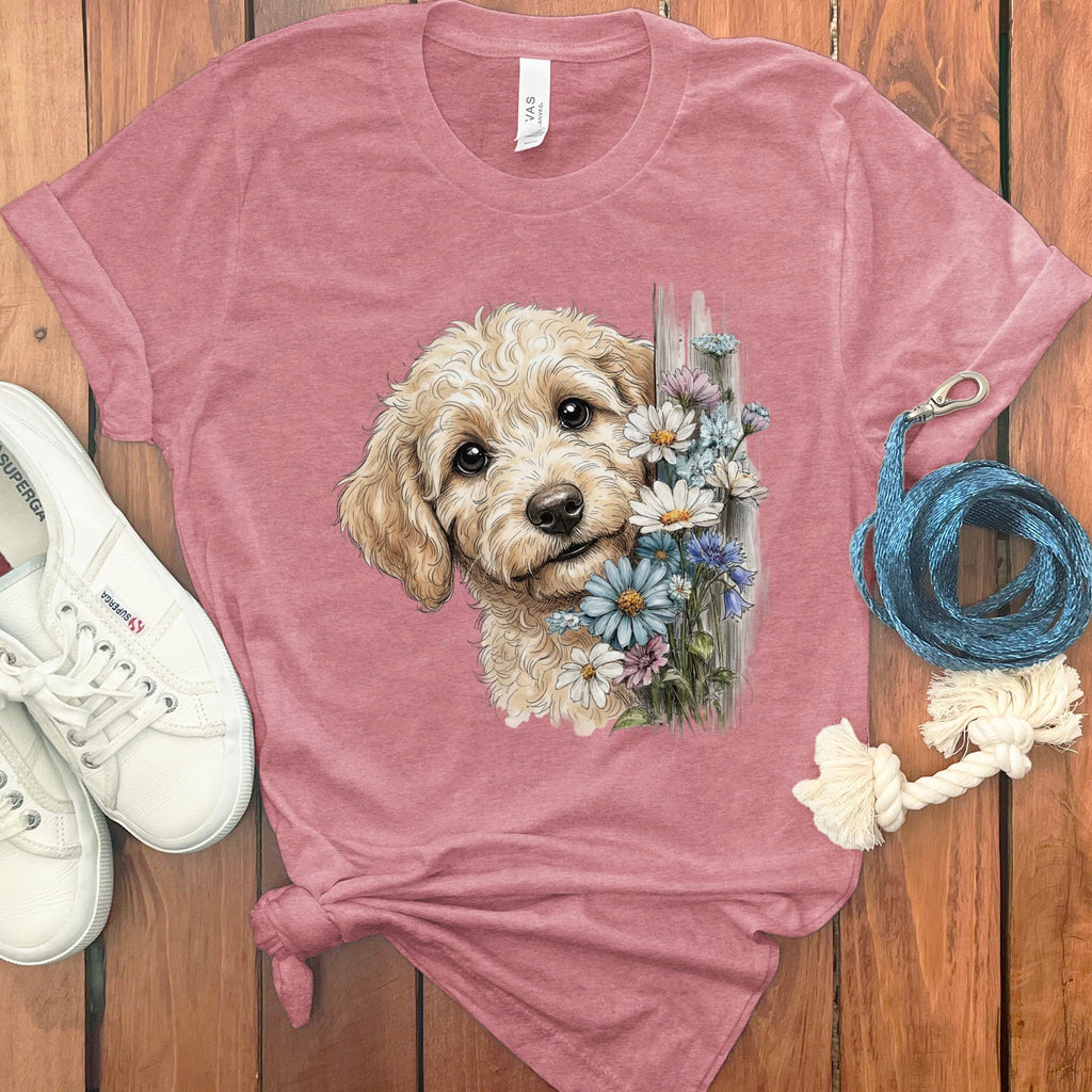 Cream Doodle Daisy Peeking T-Shirt in Heather Mauve / S by Puppy Jo