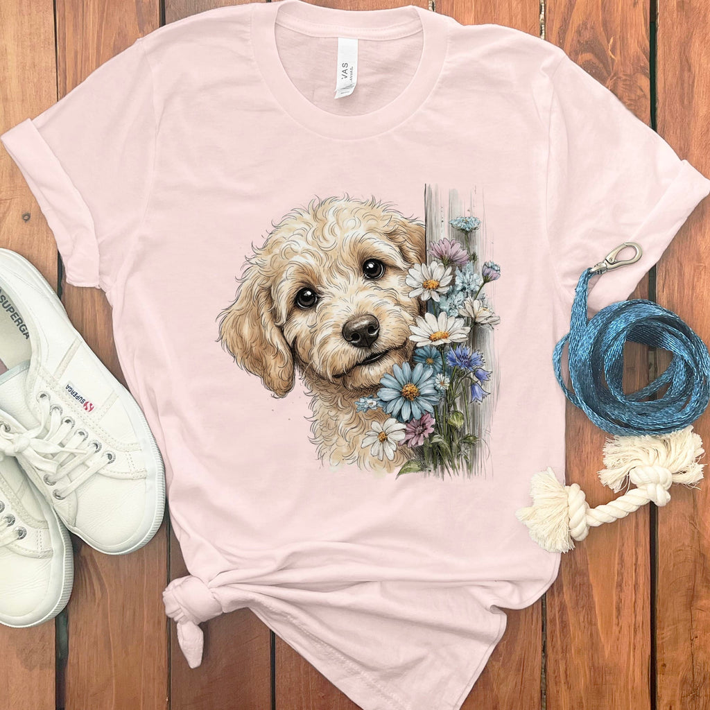 Cream Doodle Daisy Peeking T-Shirt in Soft Pink / S by Puppy Jo