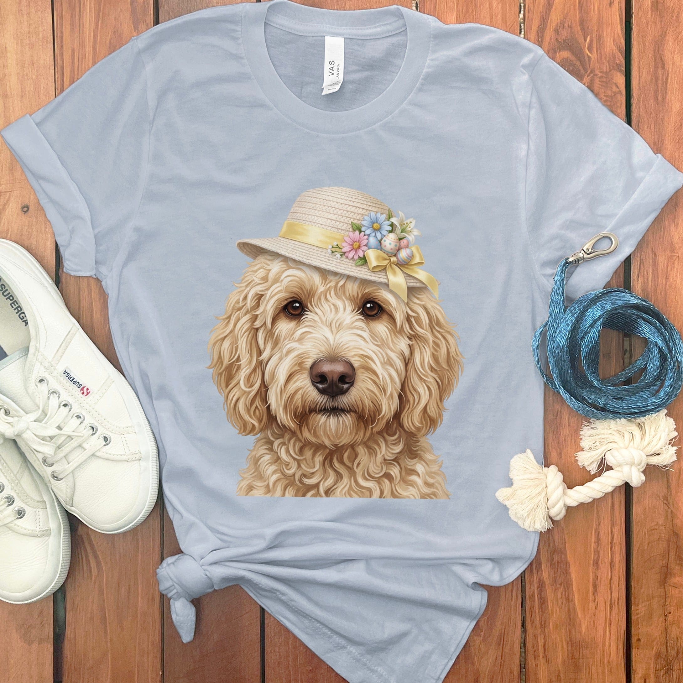 Cream Doodle Easter T-Shirt in Light Blue / M by Puppy Jo