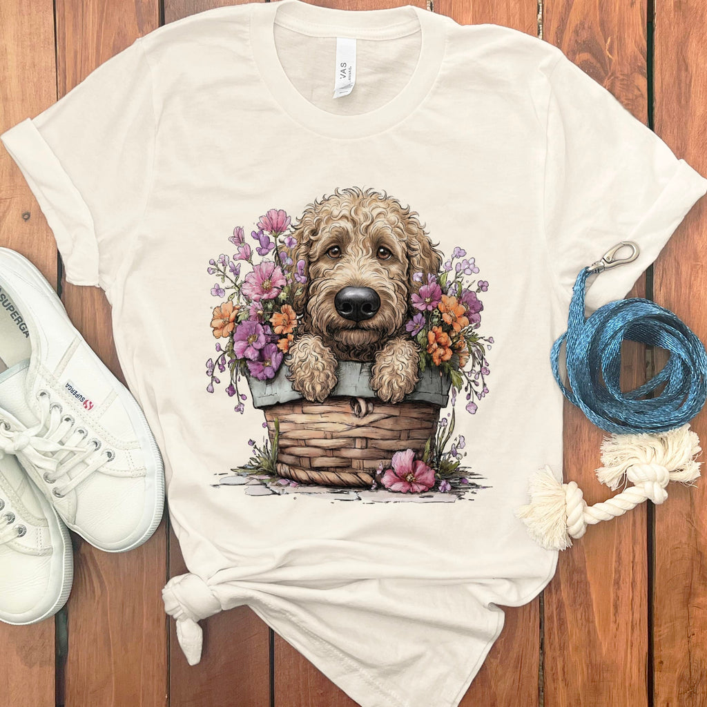 Cream Doodle Floral Basket T-Shirt in Natural / M by Puppy Jo