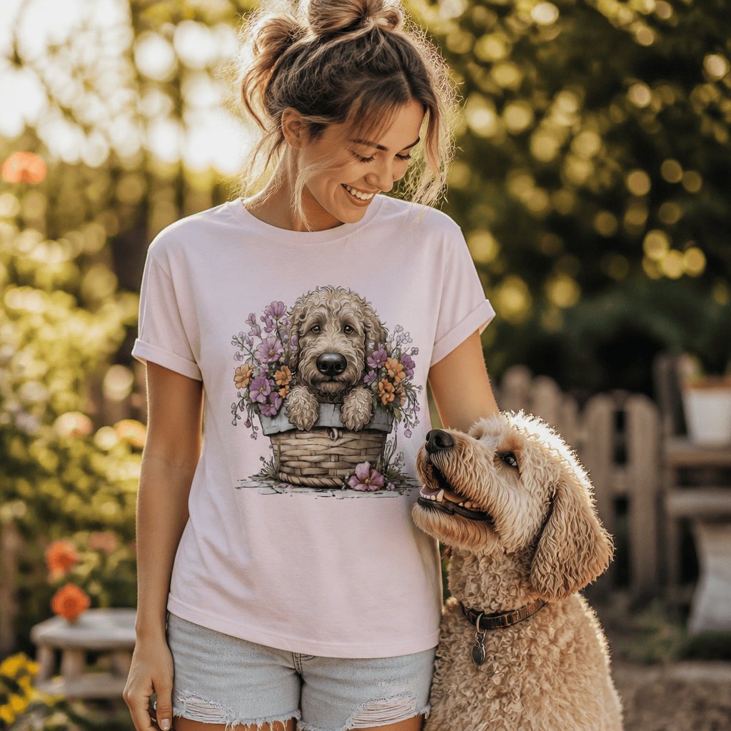 Cream Doodle Floral Basket T-Shirt in by Puppy Jo