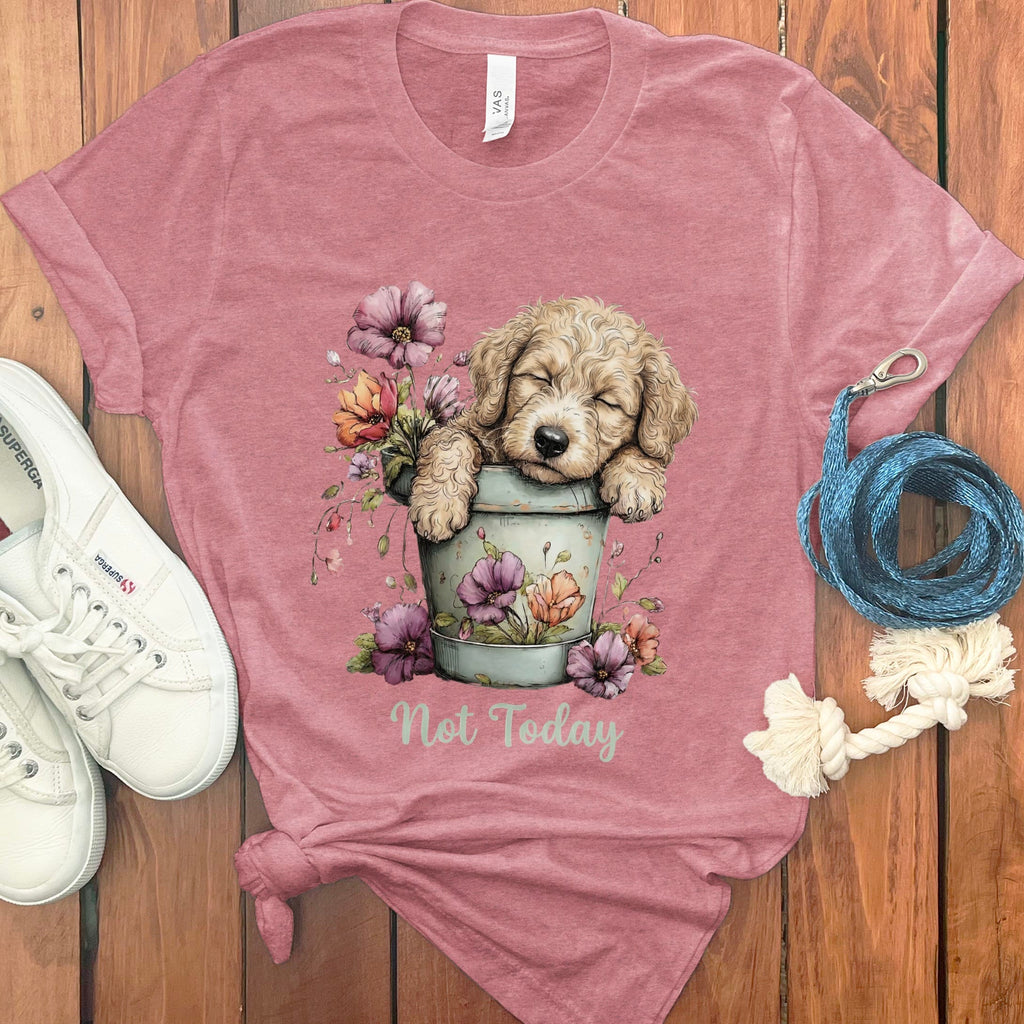Cream Doodle Flower Pot T-Shirt in Heather Mauve / S by Puppy Jo