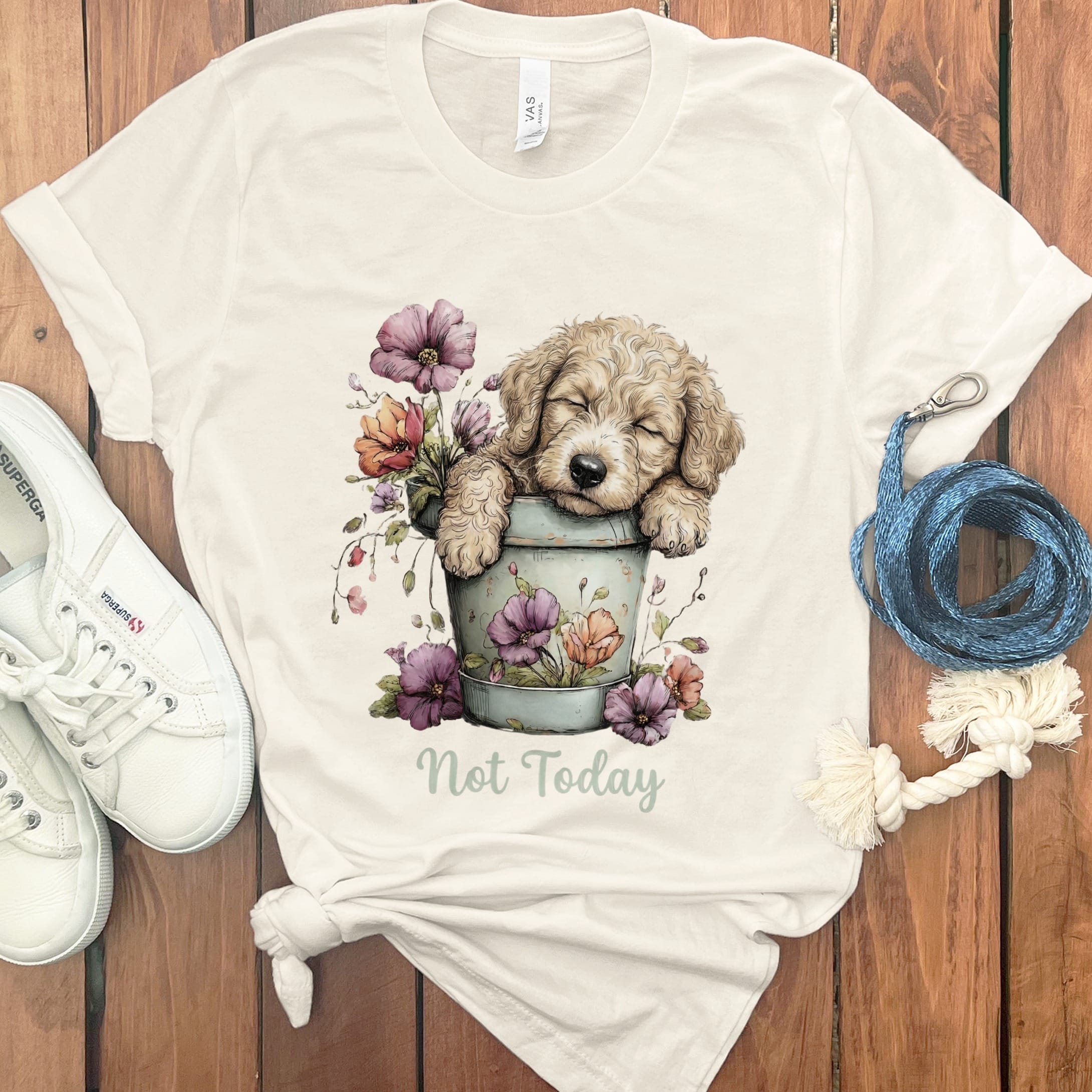 Cream Doodle Flower Pot T-Shirt in Natural / S by Puppy Jo