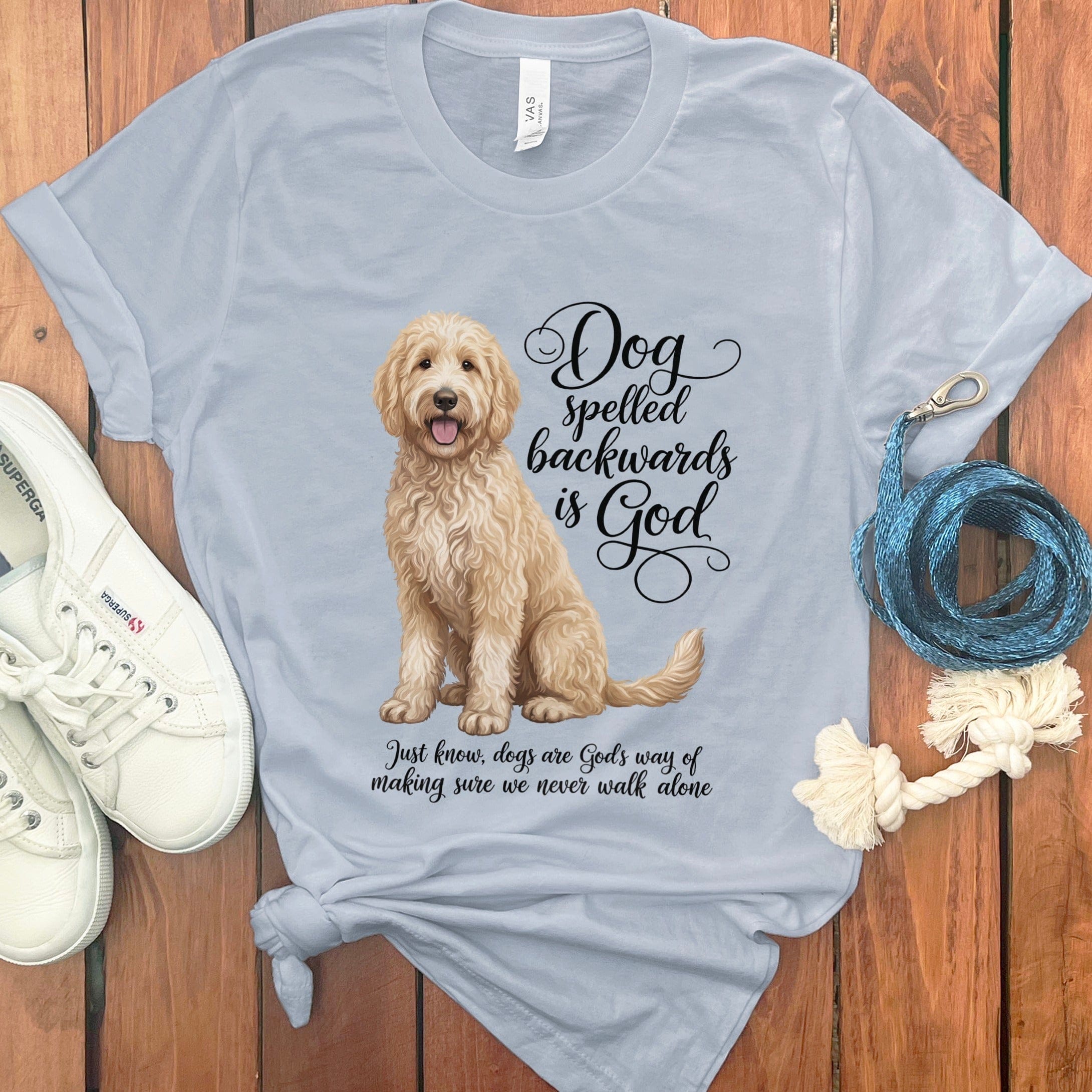 Cream Doodle God T-Shirt in Light Blue / S by Puppy Jo