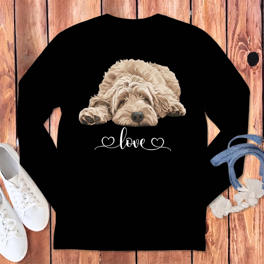 Cream Doodle Heart Long Sleeve T-Shirt in Black / S by Puppy Jo
