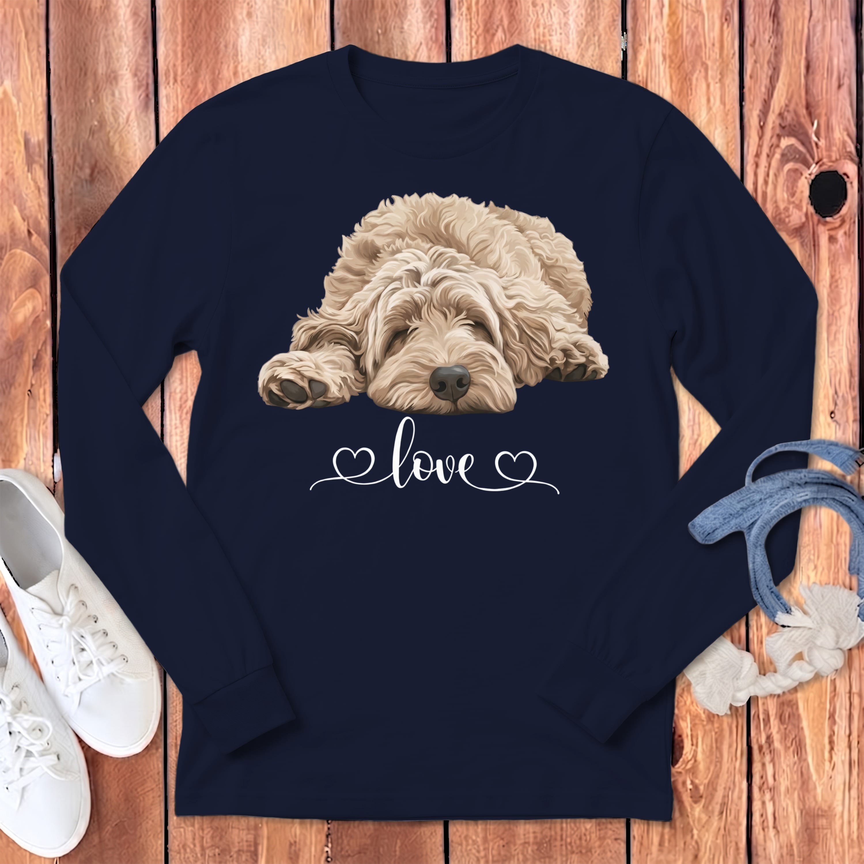 Cream Doodle Heart Long Sleeve T-Shirt in Navy / S by Puppy Jo