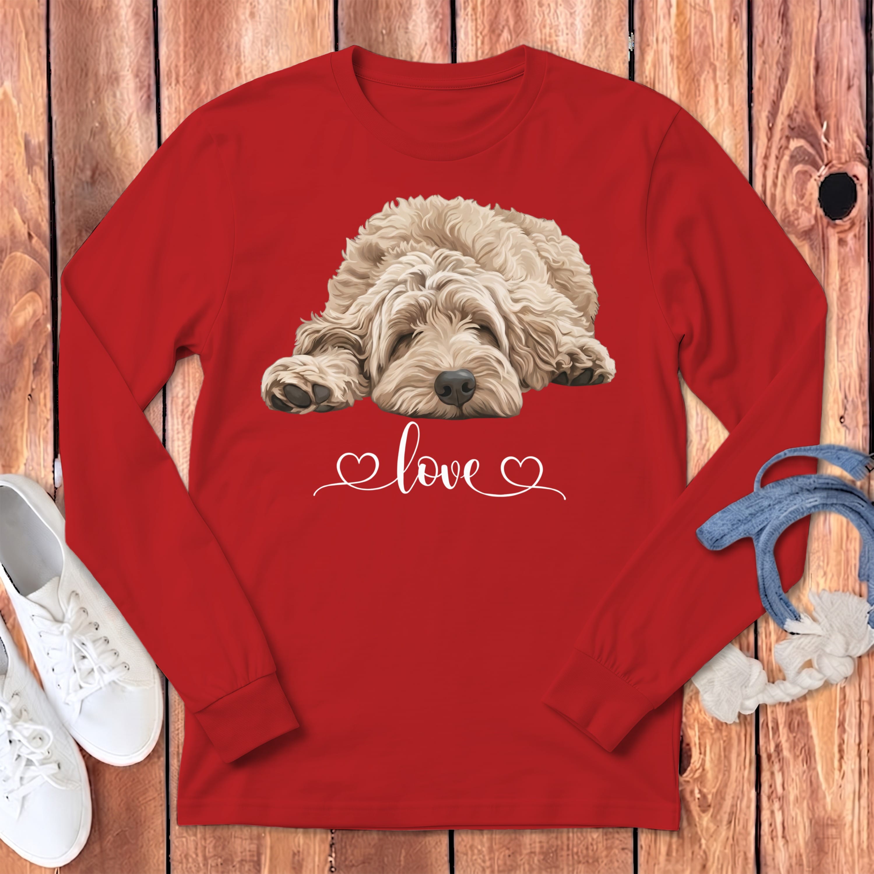 Cream Doodle Heart Long Sleeve T-Shirt in Red / S by Puppy Jo