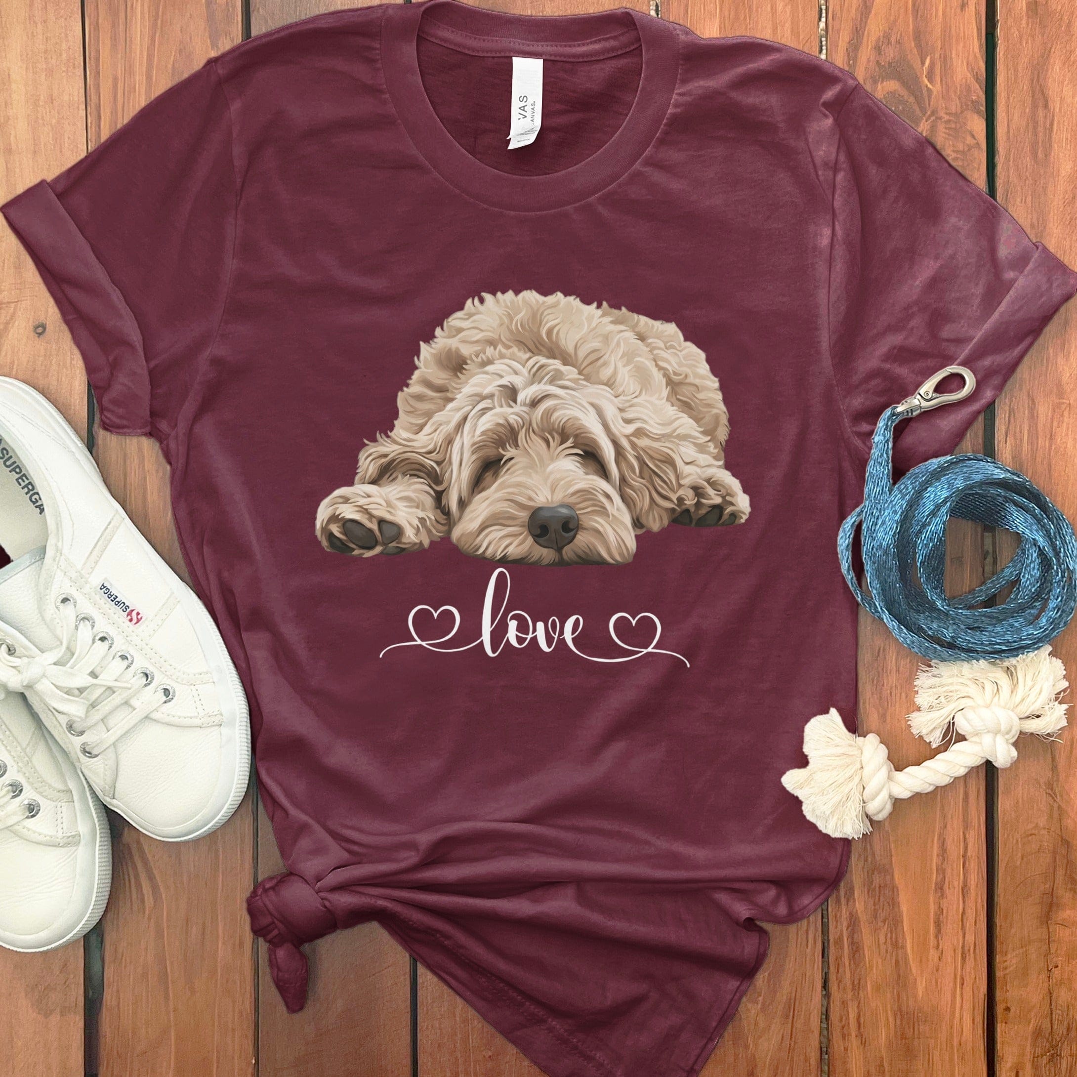 Cream Doodle Heart T-Shirt in Maroon / M by Puppy Jo