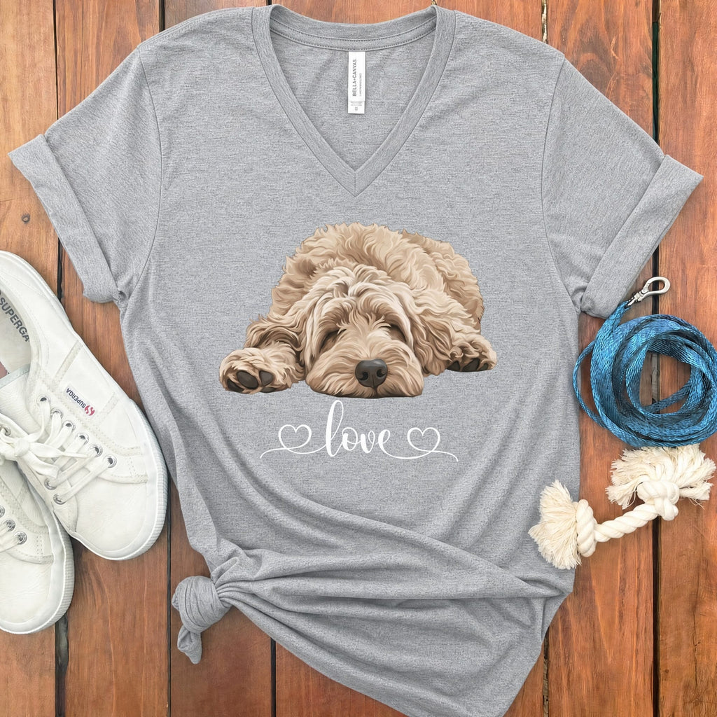 Cream Doodle Heart V-Neck T-Shirt in Athletic Heather / S by Puppy Jo