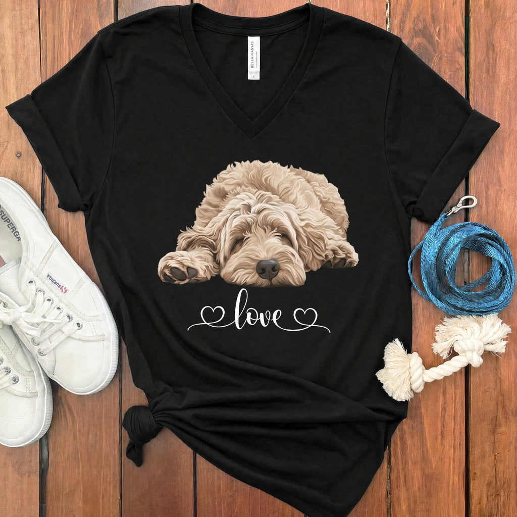 Cream Doodle Heart V-Neck T-Shirt in Black / S by Puppy Jo