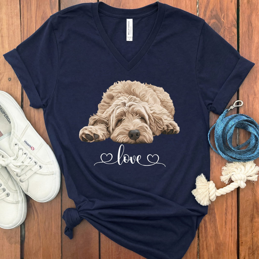 Cream Doodle Heart V-Neck T-Shirt in Navy / S by Puppy Jo