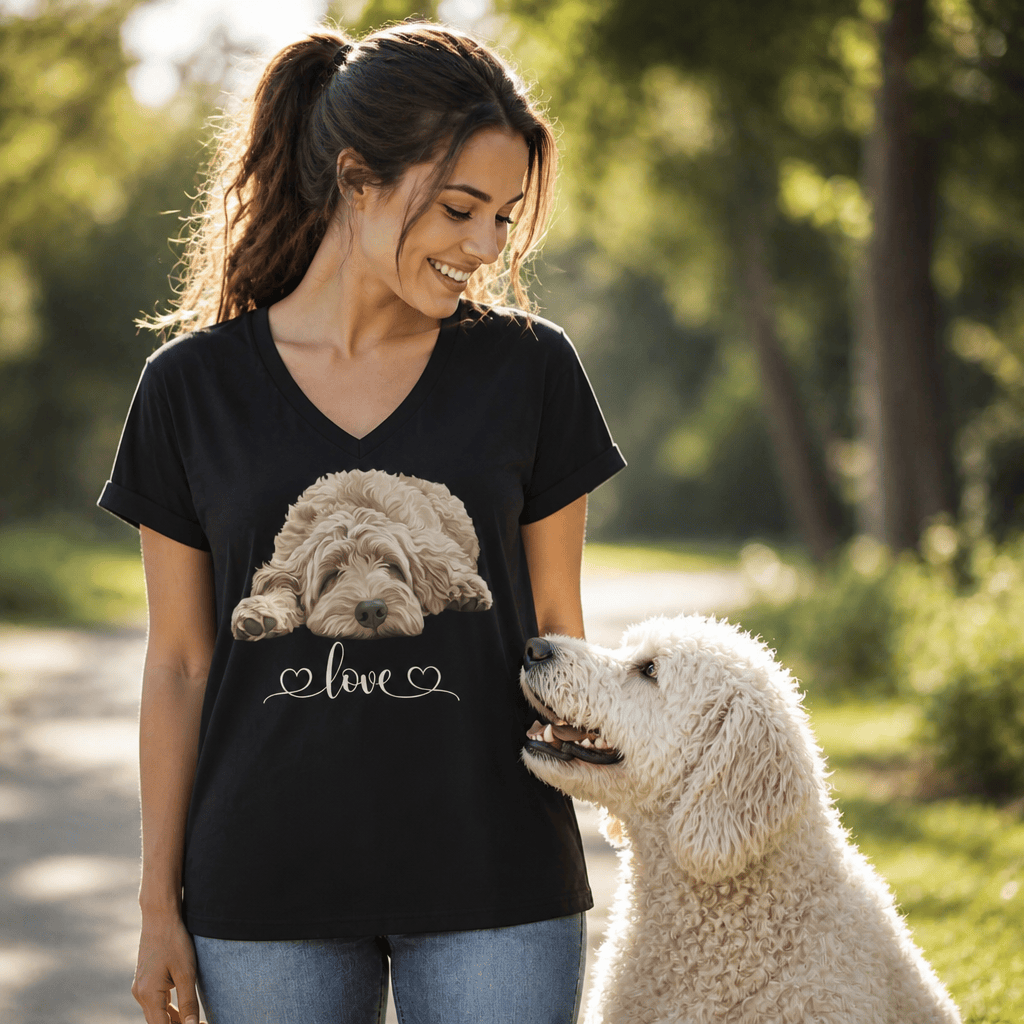 Cream Doodle Heart V-Neck T-Shirt in by Puppy Jo