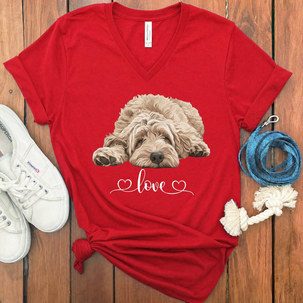 Cream Doodle Heart V-Neck T-Shirt in Red / S by Puppy Jo