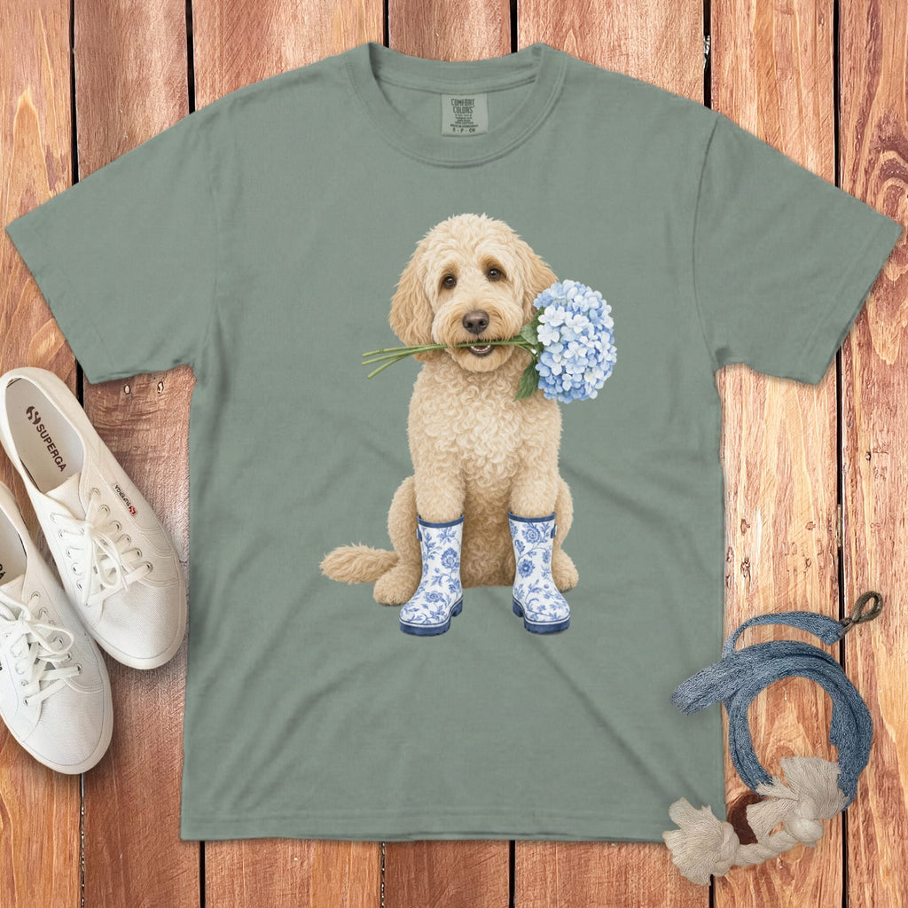 Cream Doodle Hydrangea Signature T-Shirt in Bay / S by Puppy Jo