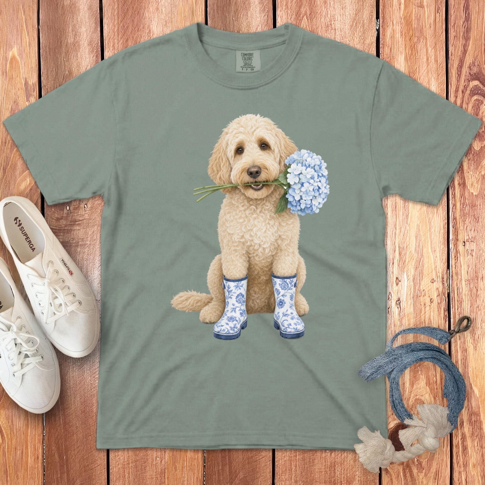Cream Doodle Hydrangea Signature T-Shirt in Bay / S by Puppy Jo
