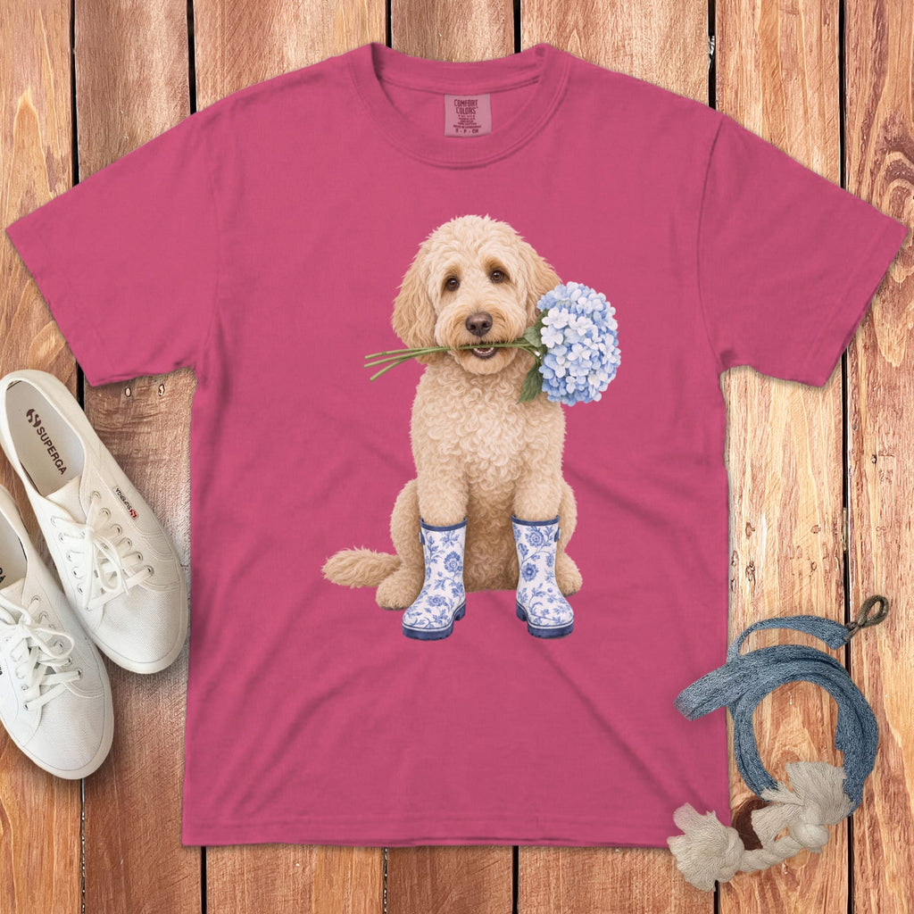 Cream Doodle Hydrangea Signature T-Shirt in Crunchberry / S by Puppy Jo