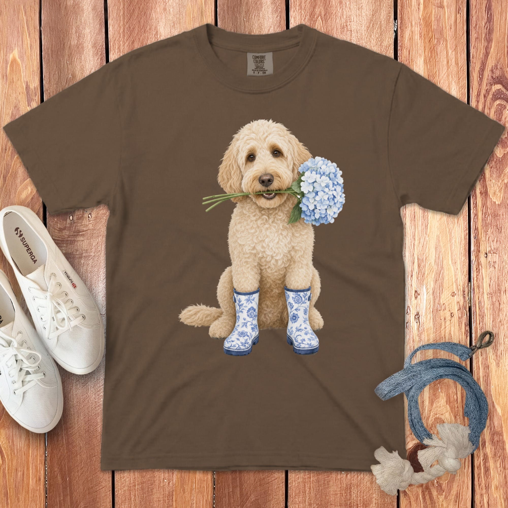 Cream Doodle Hydrangea Signature T-Shirt in Espresso / S by Puppy Jo