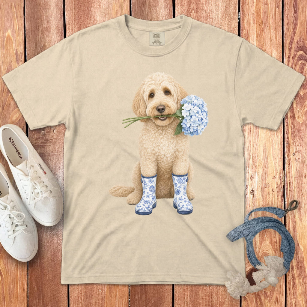 Cream Doodle Hydrangea Signature T-Shirt in Ivory / S by Puppy Jo