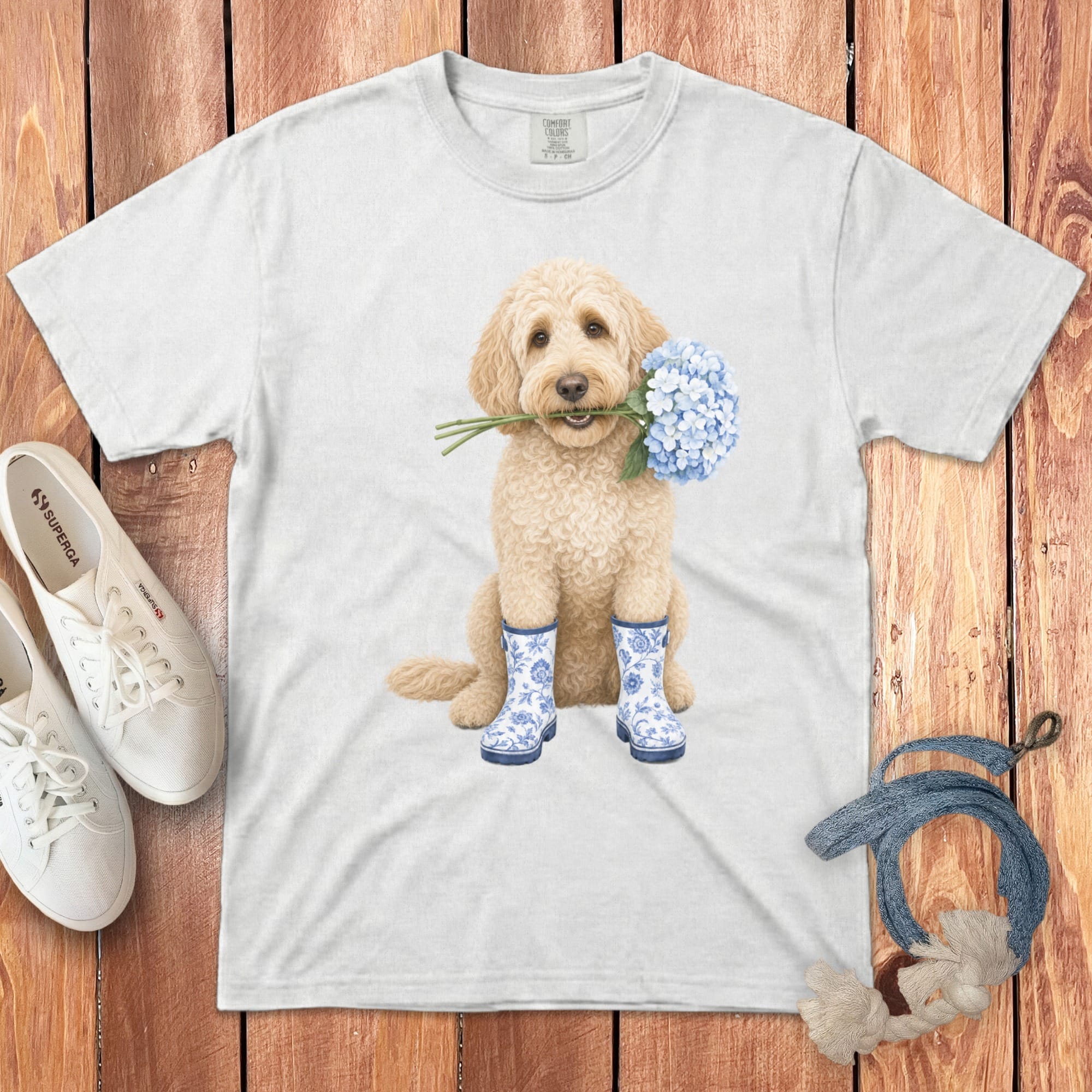 Cream Doodle Hydrangea Signature T-Shirt in White / S by Puppy Jo