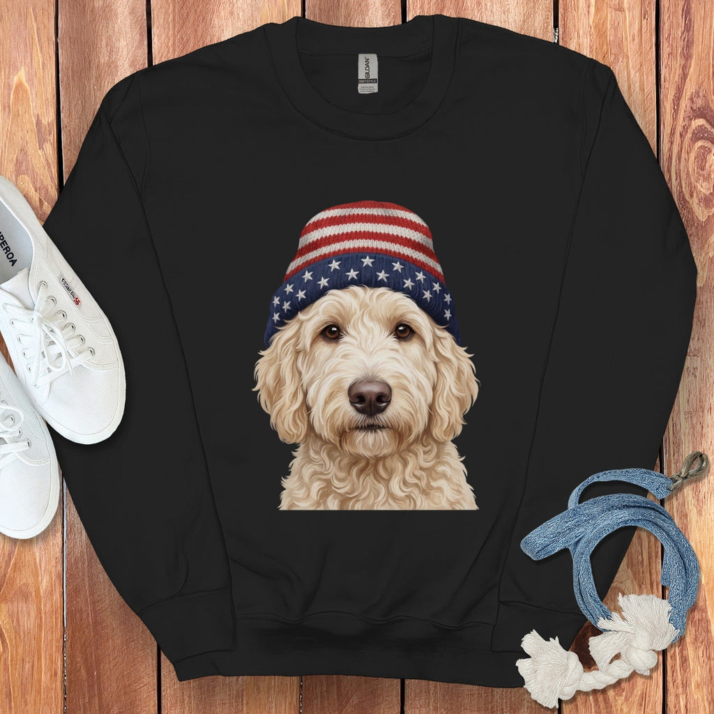 Cream Doodle Patriotic Cap Sweatshirt in Black / M / Sweatshirts #1 by Puppy Jo
