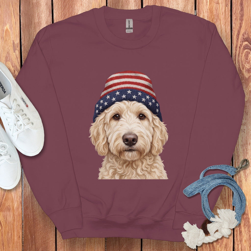 Cream Doodle Patriotic Cap Sweatshirt in Maroon / M / Sweatshirts #1 by Puppy Jo