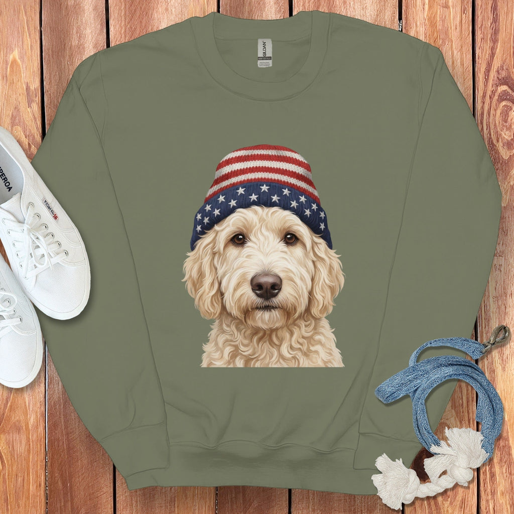 Cream Doodle Patriotic Cap Sweatshirt in Military Green / M / Sweatshirts #1 by Puppy Jo