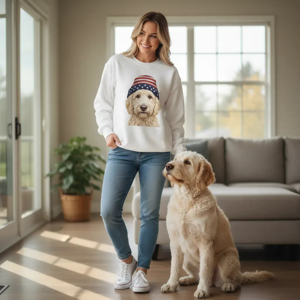 Cream Doodle Patriotic Cap Sweatshirt in by Puppy Jo
