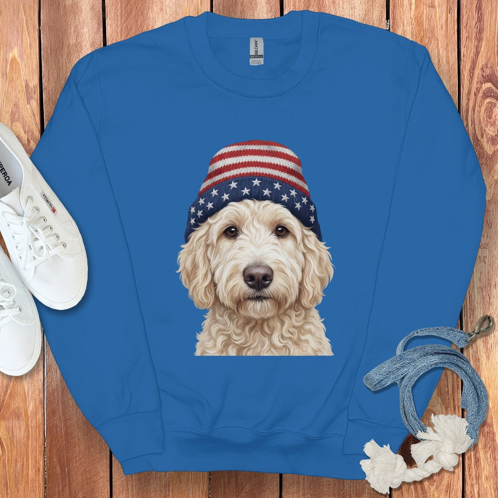 Cream Doodle Patriotic Cap Sweatshirt in Royal / M / Sweatshirts #1 by Puppy Jo