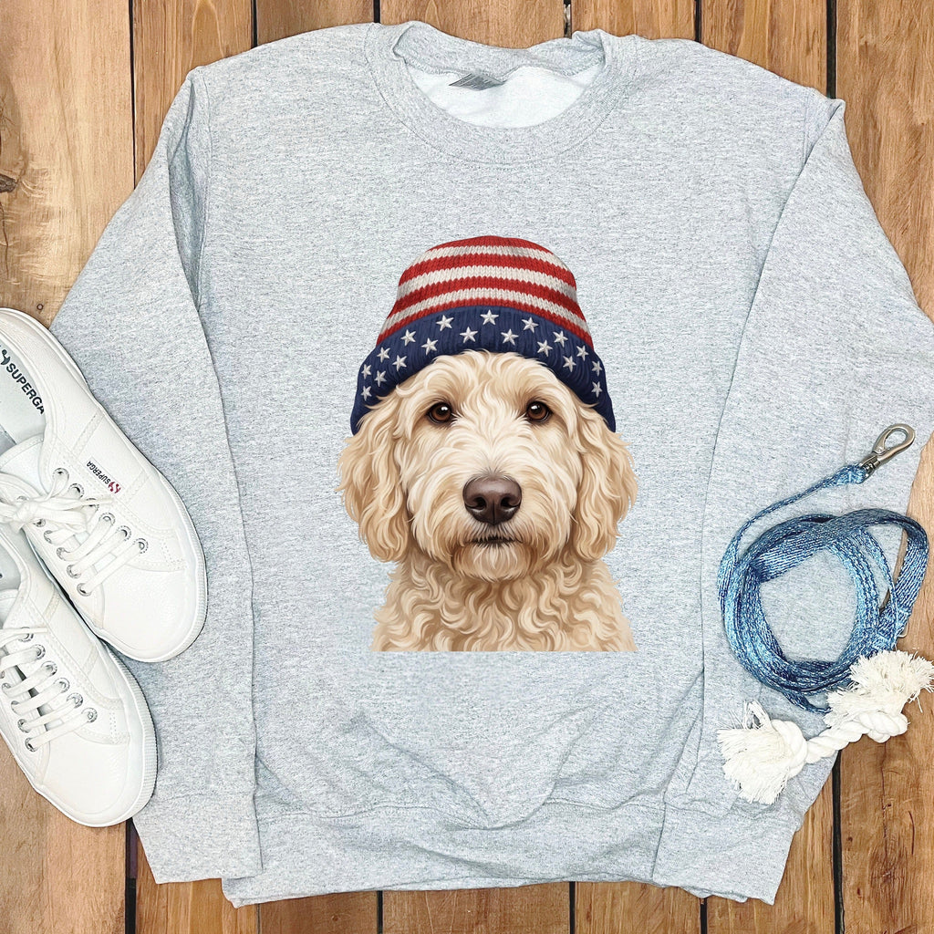 Cream Doodle Patriotic Cap Sweatshirt in Sport Grey / M / Sweatshirts by Puppy Jo