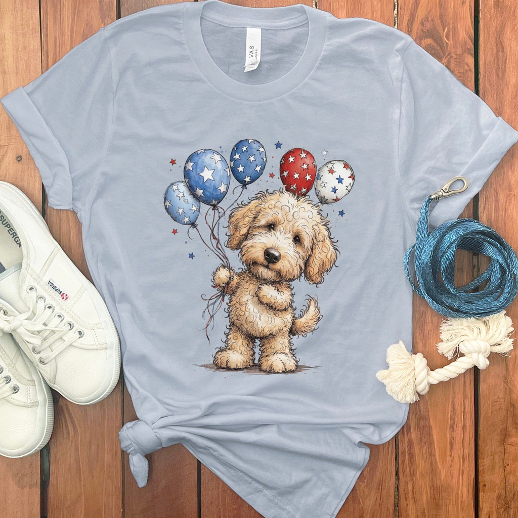 Cream Doodle Patriotic T-Shirt in Light Blue / S by Puppy Jo
