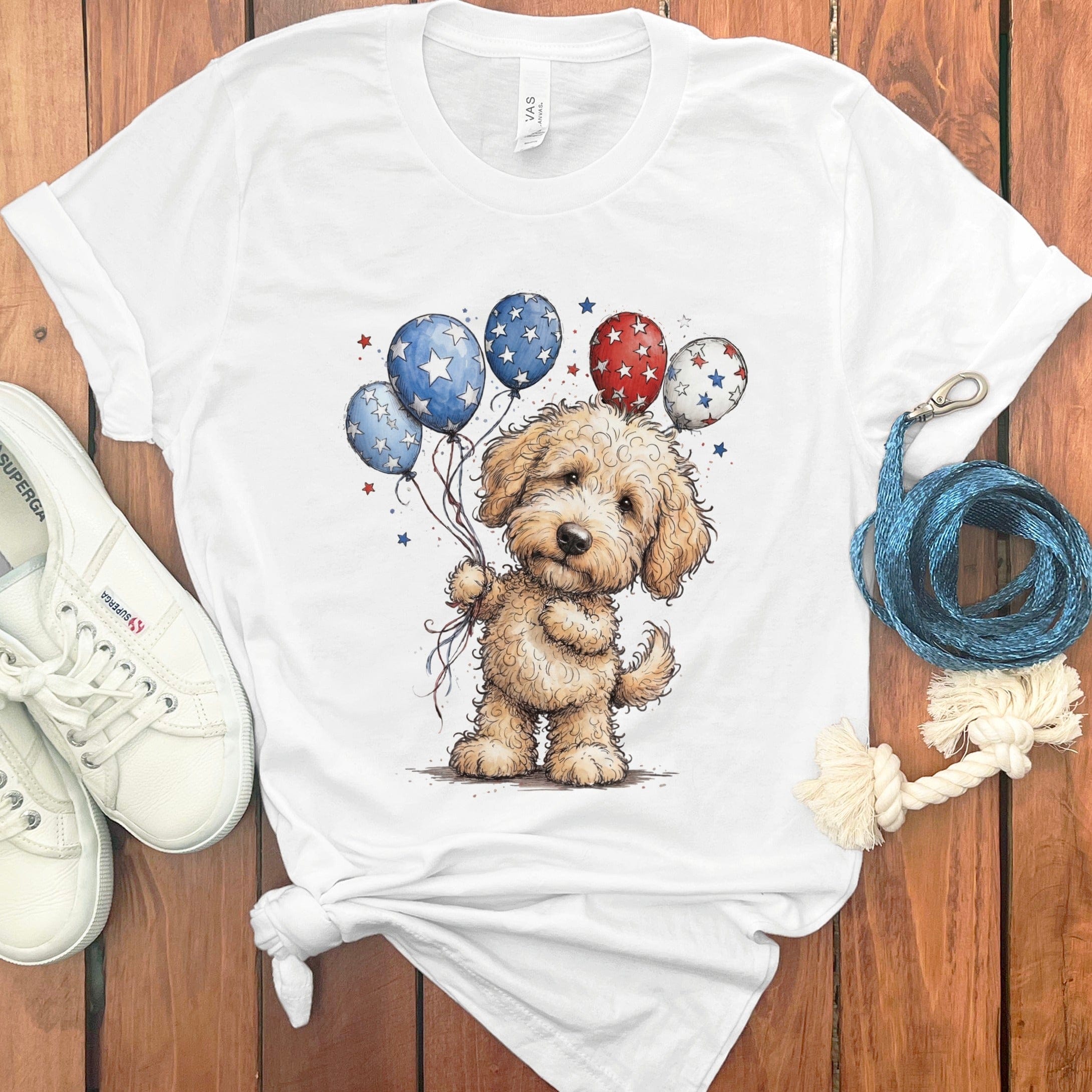 Cream Doodle Patriotic T-Shirt in White / S by Puppy Jo