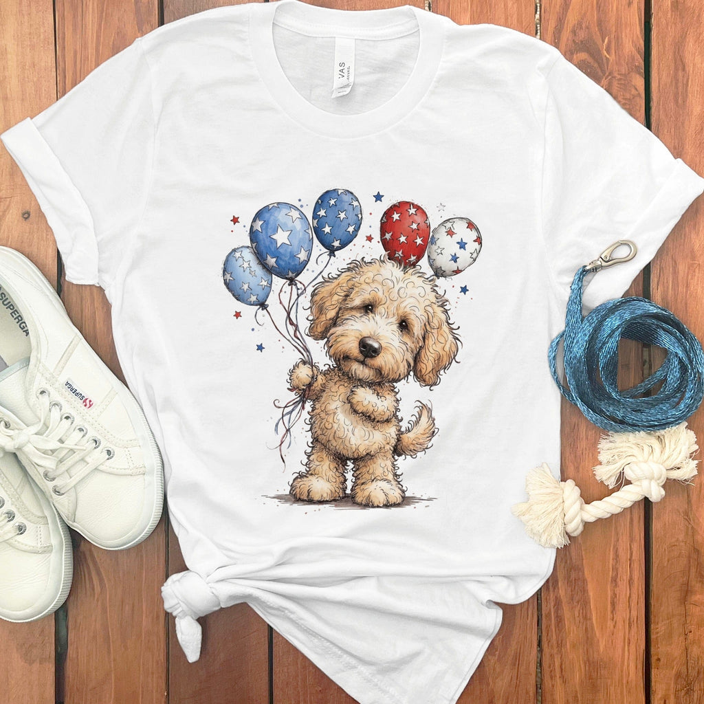 Cream Doodle Patriotic T-Shirt in White / S by Puppy Jo