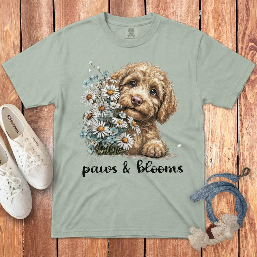 Cream Doodle Paws Blooms Signature T-Shirt in Bay / S by Puppy Jo