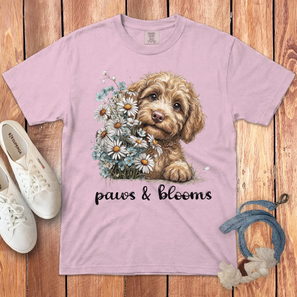 Cream Doodle Paws Blooms Signature T-Shirt in Blossom / S by Puppy Jo