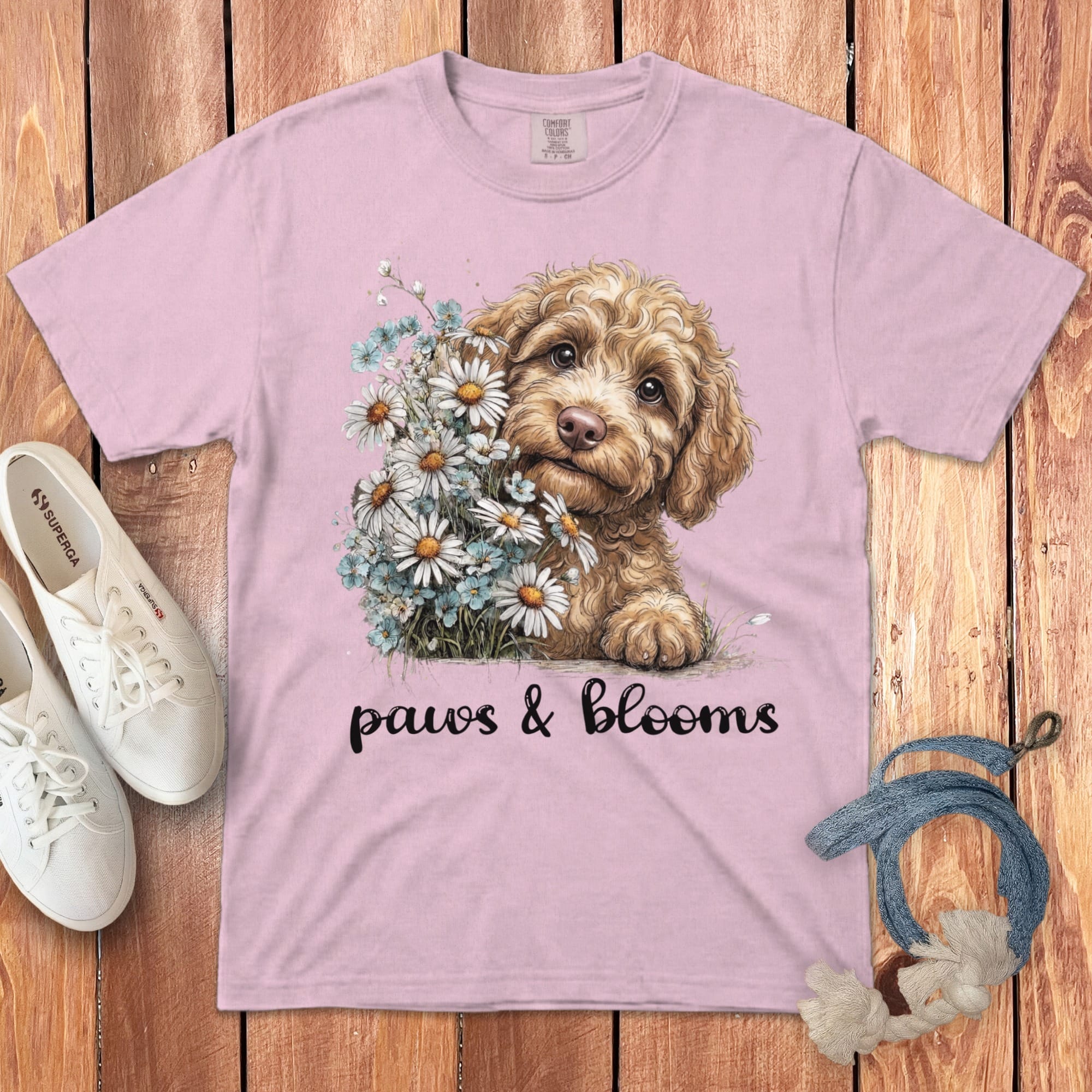 Cream Doodle Paws Blooms Signature T-Shirt in Blossom / S by Puppy Jo