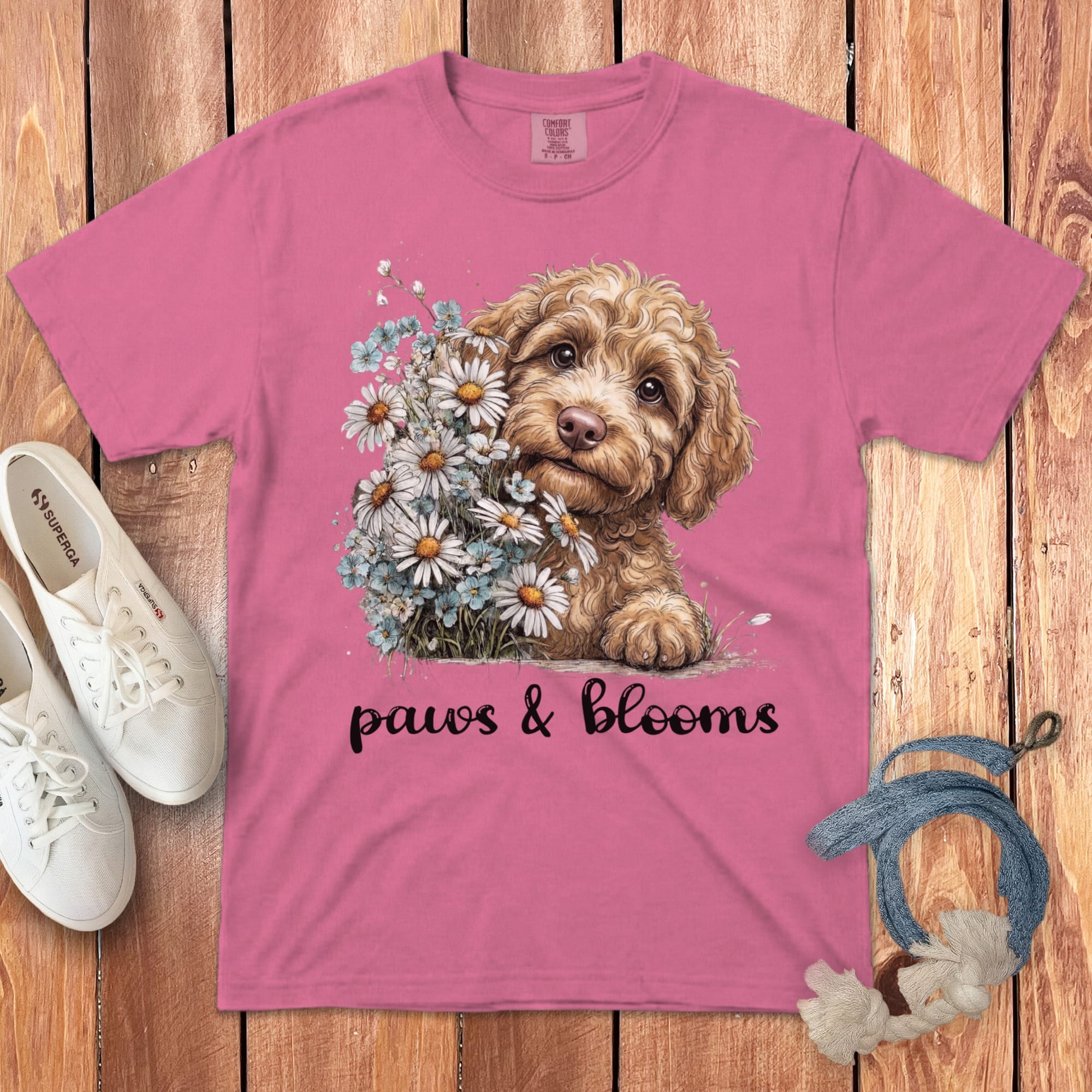 Cream Doodle Paws Blooms Signature T-Shirt in Crunchberry / S by Puppy Jo