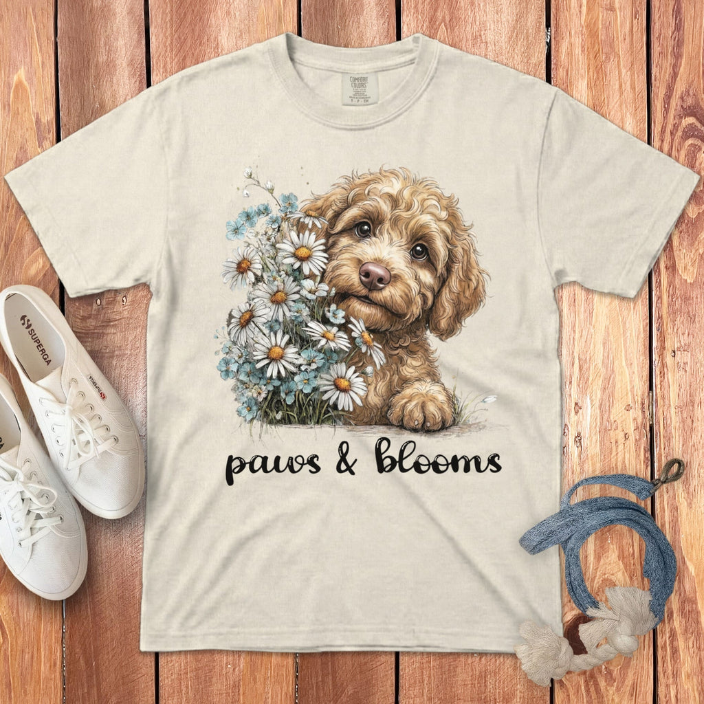 Cream Doodle Paws Blooms Signature T-Shirt in Ivory / S by Puppy Jo