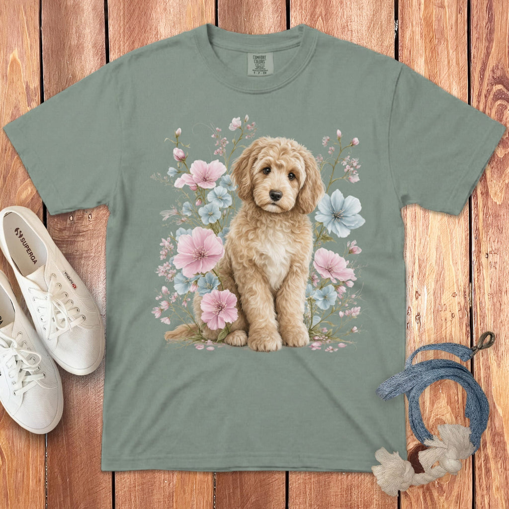Cream Doodle Pink Floral Signature T-Shirt in Bay / S by Puppy Jo