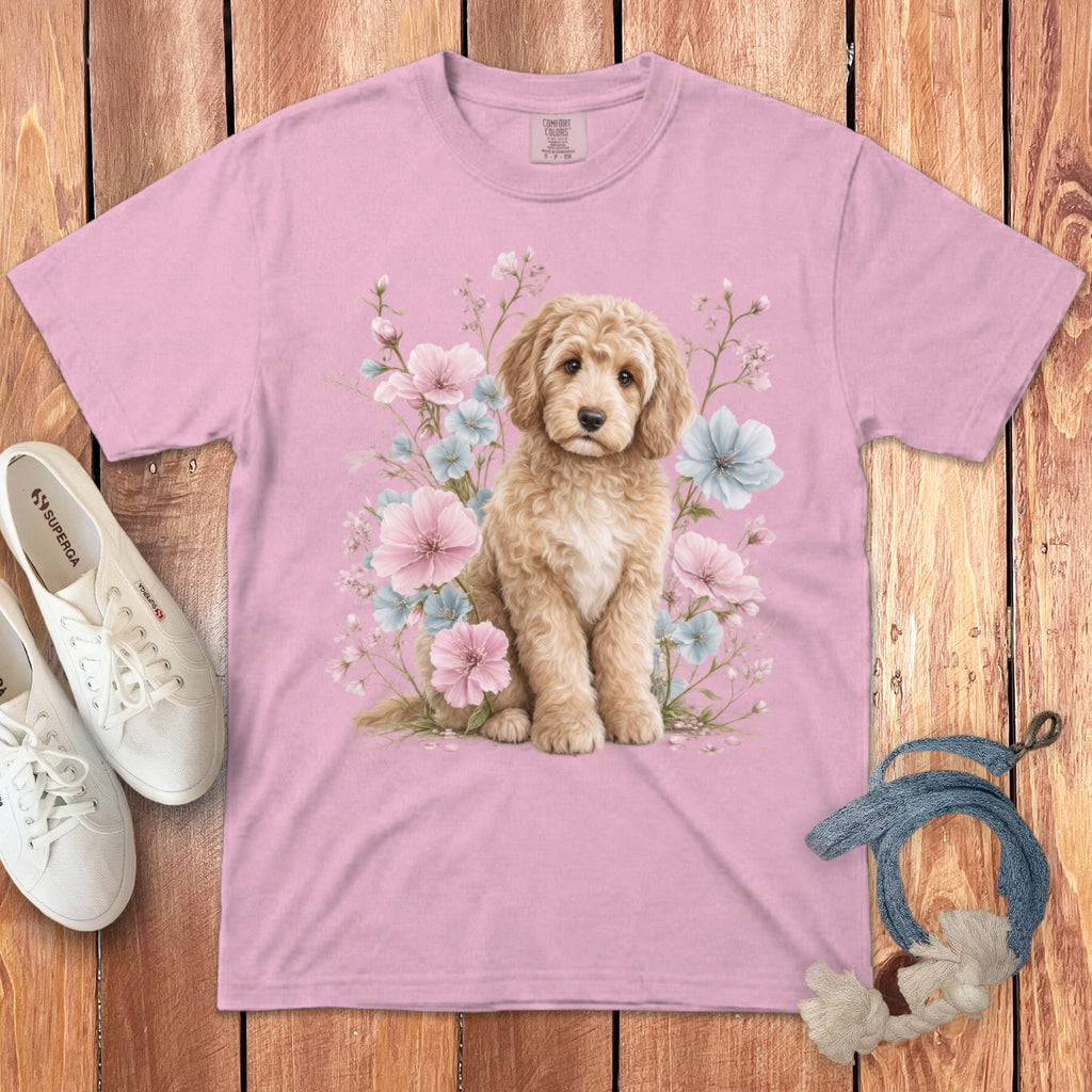 Cream Doodle Pink Floral Signature T-Shirt in Blossom / S by Puppy Jo