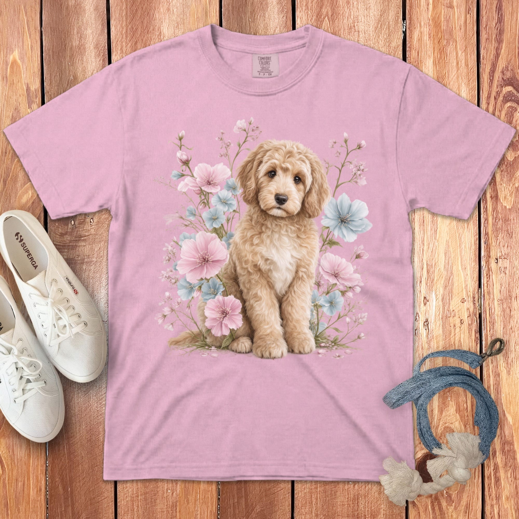 Cream Doodle Pink Floral Signature T-Shirt in Blossom / S by Puppy Jo