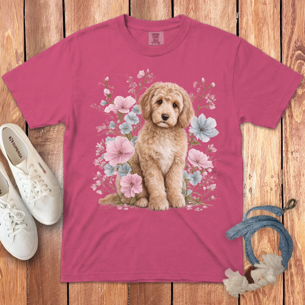 Cream Doodle Pink Floral Signature T-Shirt in Crunchberry / S by Puppy Jo