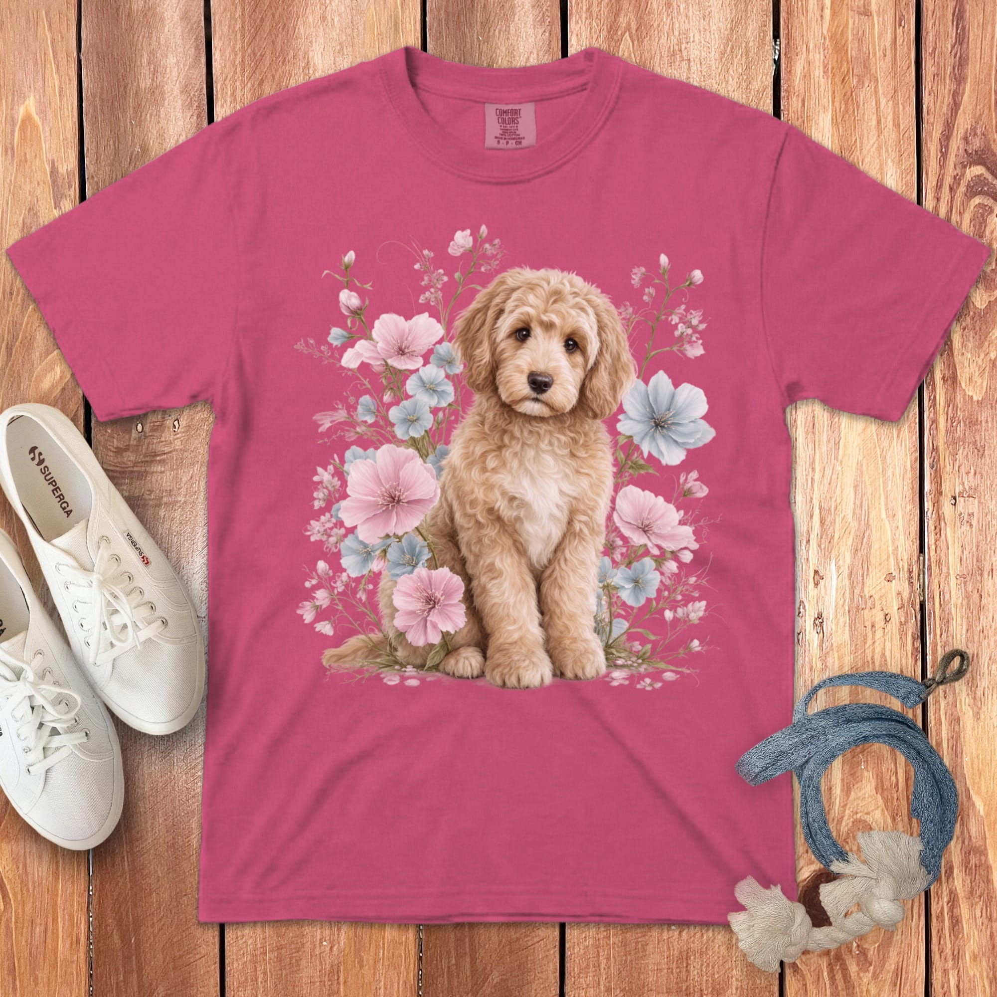 Cream Doodle Pink Floral Signature T-Shirt in Crunchberry / S by Puppy Jo