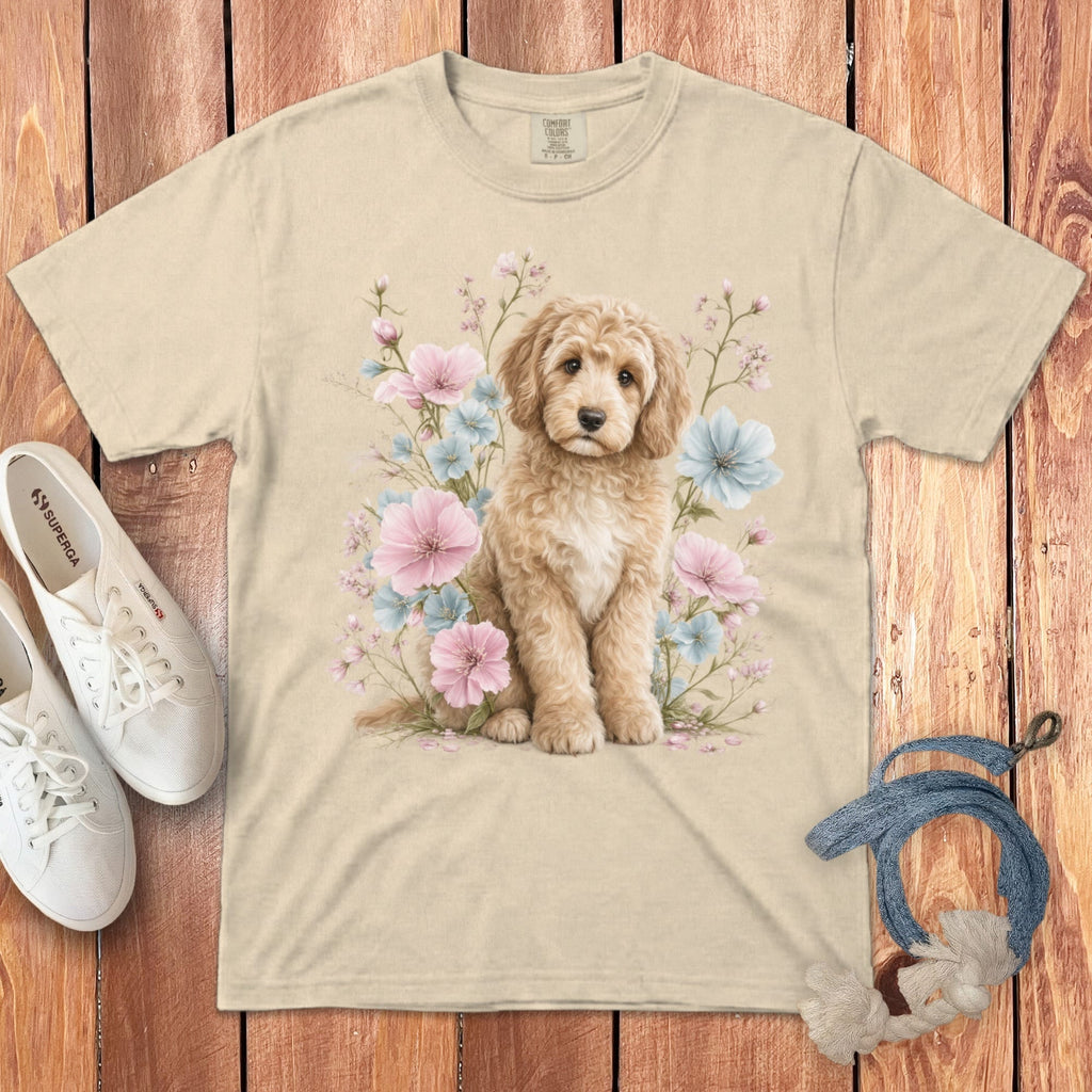 Cream Doodle Pink Floral Signature T-Shirt in Ivory / S by Puppy Jo