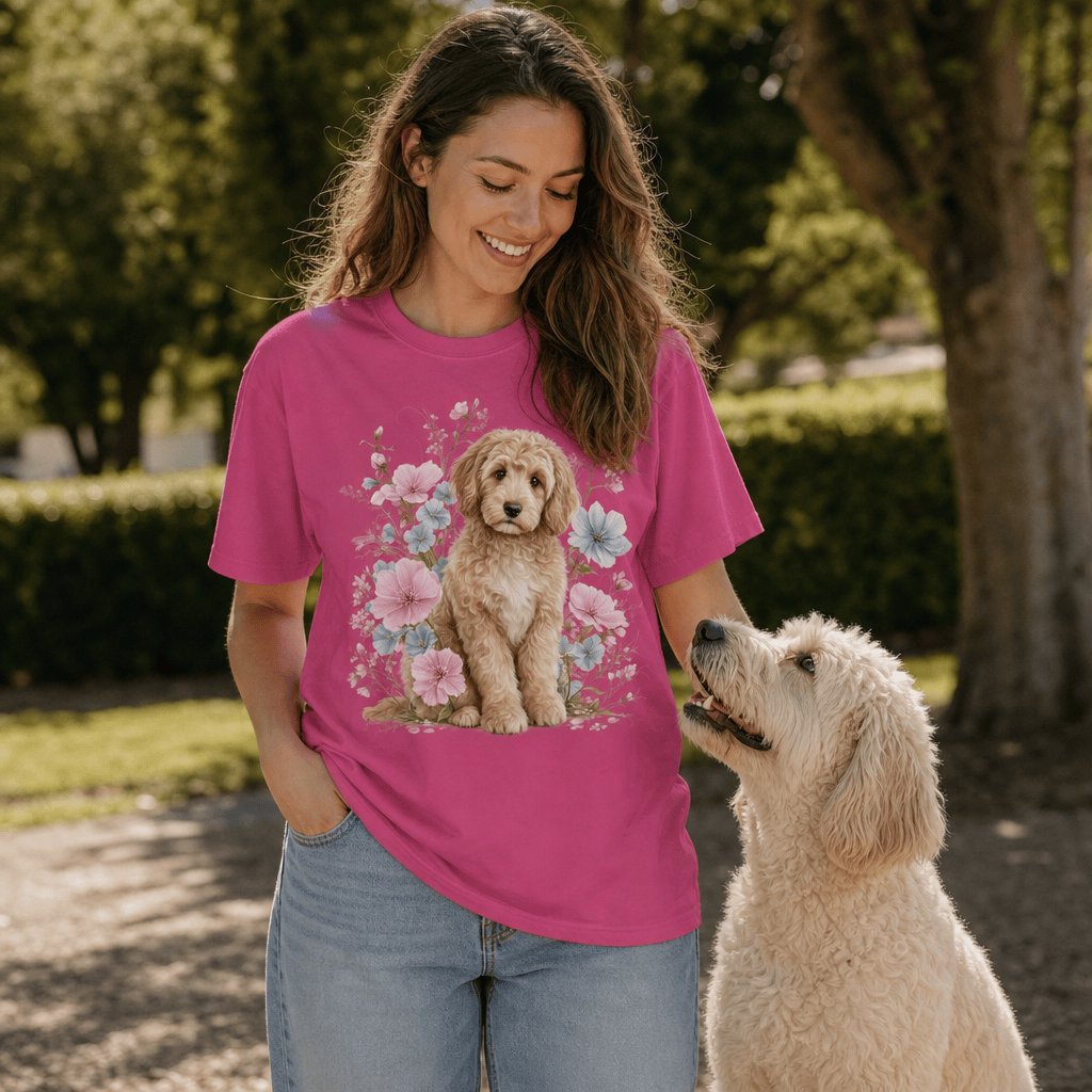 Cream Doodle Pink Floral Signature T-Shirt in by Puppy Jo