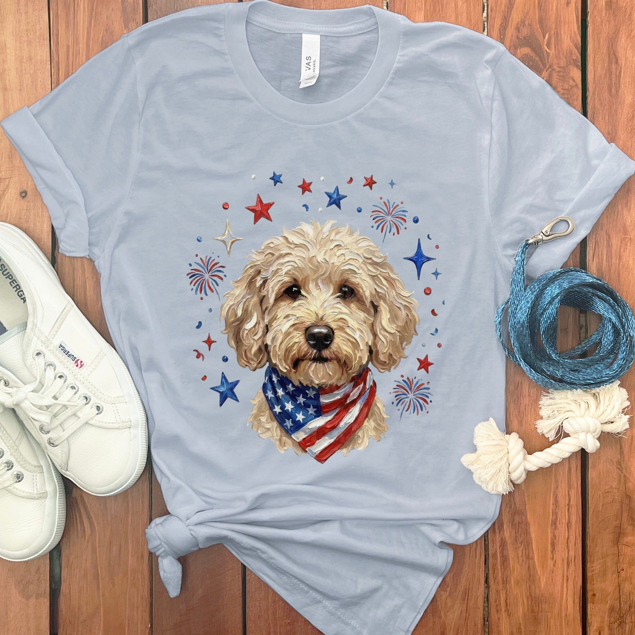 Cream Doodle Spirit T-Shirt in Light Blue / S by Puppy Jo
