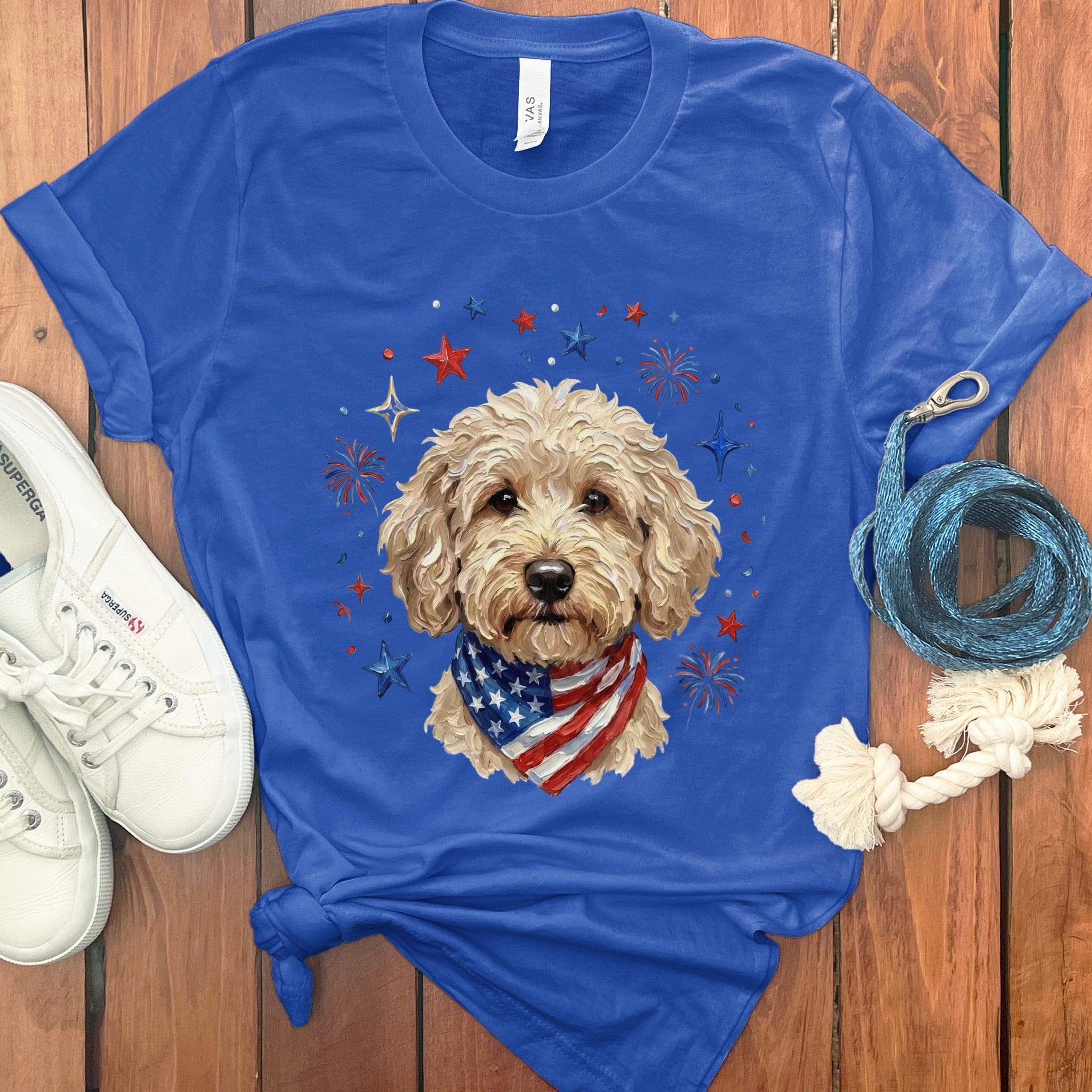 Cream Doodle Spirit T-Shirt in True Royal / S by Puppy Jo