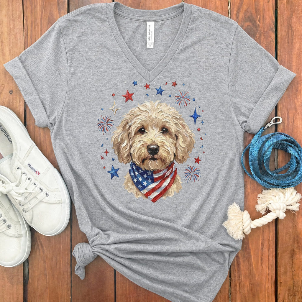 Cream Doodle Spirit V-Neck T-Shirt in Athletic Heather / S by Puppy Jo