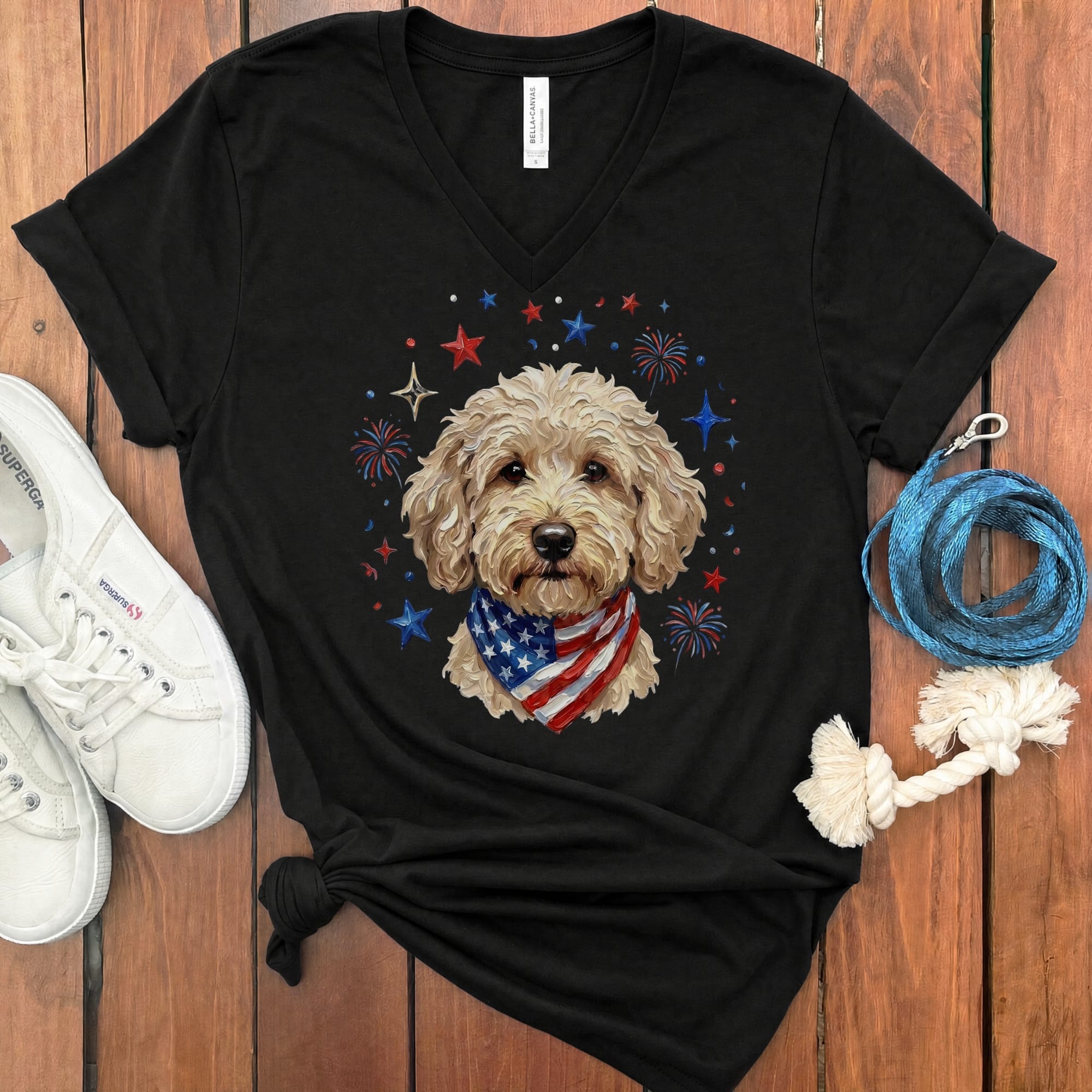 Cream Doodle Spirit V-Neck T-Shirt in Black / S by Puppy Jo
