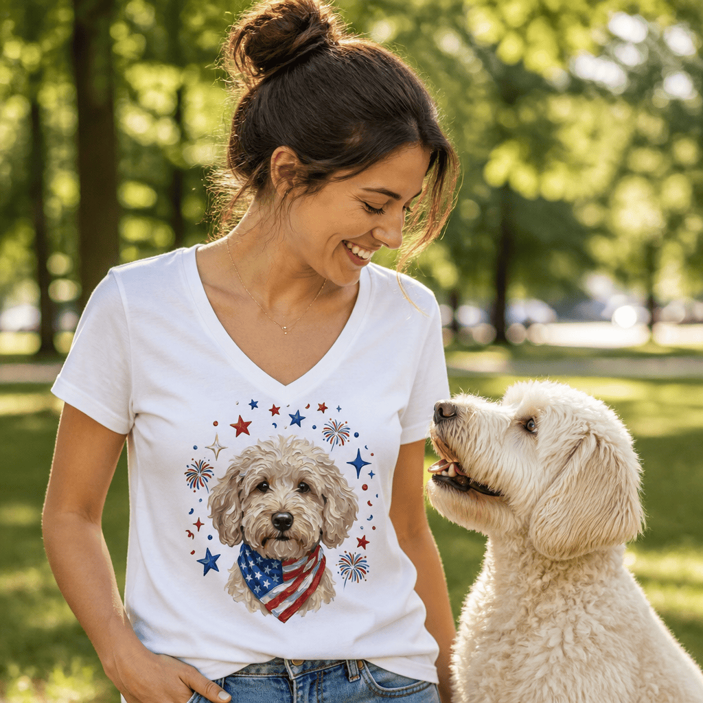 Cream Doodle Spirit V-Neck T-Shirt in by Puppy Jo